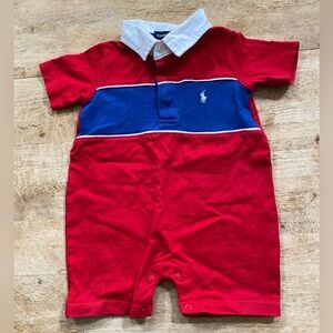 Vintage Polo Ralph Lauren Infant Sz S (3-6 m) Red/Royal Blue Rugby Shortall‎